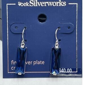 Belk Fine Silver Bermuda Blue Anthracite Crystal Dangle Earrings New